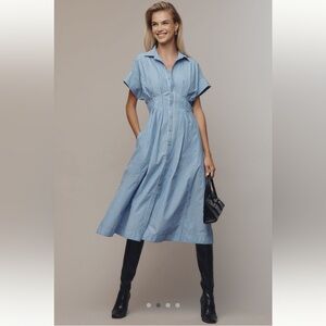 Anthropologie Pilcro short sleeve seamed midi shirt dress.